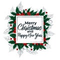 Christmas hand draw banner with ilex in scetch style Royalty Free Stock Photo