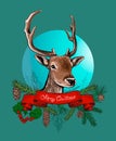 Christmas hand drawn background with deer