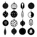 Christmas hand drawn black toys ball in white background vector illustration design. Holiday greeting card decoration balls