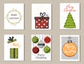 Christmas hand drawn card set. Doodle vector illustration.