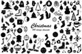 Christmas hand drawn 100 design elements set vector illustration. Winter sketch collection stocking holly mistletoe gingerbread Royalty Free Stock Photo