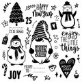 Christmas hand drawn doodle illustration. Xmas, Happy new Year set in sketch style. Vector Decoration for winter Royalty Free Stock Photo