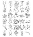 Christmas Hand Drawn Doodle Line Art Outline Set Royalty Free Stock Photo