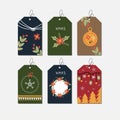 Christmas hand drawn label, gift tags, badge collection. set of six cute christmas paper print tag. Royalty Free Stock Photo