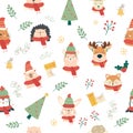 Christmas hand drawn pattern with animal characters Royalty Free Stock Photo