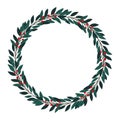 Christmas hand drawn wreath with leaves, branches, berries. Winter floral cozy elements. Vector floral frames. Happy New Year Royalty Free Stock Photo