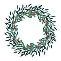 Christmas hand drawn wreath with leaves, branches, berries. Winter floral cozy elements. Vector floral frames. Happy New Year Royalty Free Stock Photo