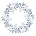 Christmas hand drawn wreath with leaves, branches. Winter floral cozy elements. Vector floral frames. Happy New Year illustration Royalty Free Stock Photo