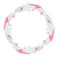 Christmas Hand Drawn wreath red and blue Floral Winter Design Elements isolated on white background for retro design Royalty Free Stock Photo