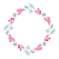 Christmas Hand Drawn wreath red and blue Floral Winter Design Elements isolated on white background for retro design Royalty Free Stock Photo