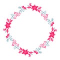 Christmas Hand Drawn wreath red and blue Floral Winter Design Elements isolated on white background for retro design Royalty Free Stock Photo