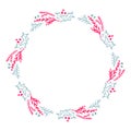 Christmas Hand Drawn wreath red and blue Floral Winter Design Elements isolated on white background for retro design Royalty Free Stock Photo