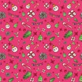 Christmas seamless pattern red. Festive winter background with hand drawn seasonal symbols and elements Royalty Free Stock Photo