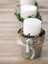 Christmas Handmade candle in repurposed tin buckets Royalty Free Stock Photo
