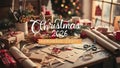 Christmas 2026 Handmade Craft Table with Gift Wrapping and Holiday Decorations Royalty Free Stock Photo