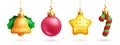 Christmas hanging decoration vector set. Christmas ball, star, candy cane and bell collection with colorful pattern and shape. Royalty Free Stock Photo