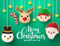 Christmas hanging elements vector background design. Merry christmas greeting typography text.