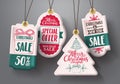 Christmas hanging sale tags vector set in white color with different shapes Royalty Free Stock Photo