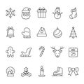 Christmas happy celebrations icons set, Outline symbol flat design on white background, Vector illustration. Royalty Free Stock Photo