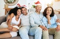 Christmas, happy family and people on holiday in a home celebrating on vacation and bonding in a house. Portrait, men Royalty Free Stock Photo