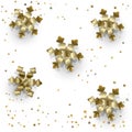 Christmas Holiday 2023 Gold foil snowflakes glitter confetti 3d background sign card wallpaper template vector Royalty Free Stock Photo