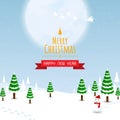 Christmas and happy new year background,christmas tree big moon and santa vector