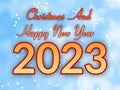 Christmas And Happy New Year 2023 With Beautiful Golden Glitter Typography And Calligraphy Text On Snowfall, snowflake Background. Royalty Free Stock Photo