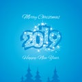 Christmas and Happy New Year 2019 blue firework greeting card design Royalty Free Stock Photo