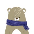 Christmas and Happy new Year card with cute bear. Scandinavian style