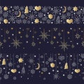 Christmas and Happy New Year gold seamless pattern Royalty Free Stock Photo