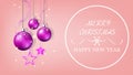 Christmas and Happy New Year greeting card background, realistic vector Christmas balls and snowflake, star hanging. Royalty Free Stock Photo