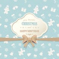 Christmas and Happy New Year greeting card template in blue and gold. Vintage design. Seamless pattern with silhouettes