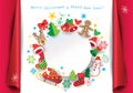 Holiday Christmas greeting card frame template, blank page, Winter Holidays cute symbols, invitation, gifts card, sign, layout