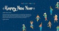 Christmas and Happy New Year illustration with dancing women. Trendy retro style