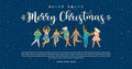 Christmas and Happy New Year illustration with dancing women. Trendy retro style