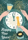 Christmas and Happy New Year illustration of party. Trendy retro style. Vector design Royalty Free Stock Photo