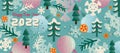 Christmas and Happy New Year pattern background. Vector illustration with Christmas trees and toys. Banner and holiday Royalty Free Stock Photo