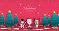 Christmas and Happy new year poster. with lovely Santa Claus and friends characters.and standing waving the hand