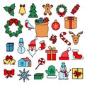 Christmas and Happy New Year2021 Thin Line Icons Set with Santa Claus Reindeer and Christmas Tree Royalty Free Stock Photo