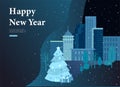 Christmas and Happy New Year Website with Christmas tree and gift on background Urban winter snowy park Royalty Free Stock Photo
