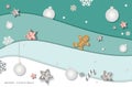 Christmas and happy new year winter background. Paper cutout layers, decorated with glitter stars, snowflakes and balls. Royalty Free Stock Photo