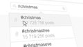 Christmas hashtag search through social media posts. 3D rendering