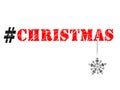 Christmas hashtag and snowflake illustration on white background