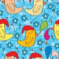 Christmas hat bird sleep seamless pattern Royalty Free Stock Photo