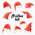 Christmas hat set. Flat vector illustration. Santa hat isolated
