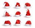 Christmas hat vector set 3d design. Santa claus christmas cap elements with pattern decoration for xmas winter head dres. Royalty Free Stock Photo