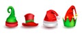 Christmas hat vector set design. 3d santa claus, elf and snowman christmas cap elements isolated in white background for xmas. Royalty Free Stock Photo