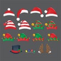 Christmas hat or Xmas different hats, Elf hats, Deer horns and snowman hats in new year holiday vector Royalty Free Stock Photo