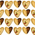 Christmas heart cookie 3d seamless pattern vector, chocolate ginger biscuit Xmas cookies Royalty Free Stock Photo