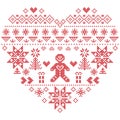 Christmas heart shape with gingerbread man on white background